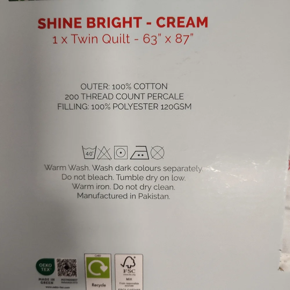 NWT! Cath Kidston Christmas Shine Bright Cream Twin Size Quilt - 100% Cotton